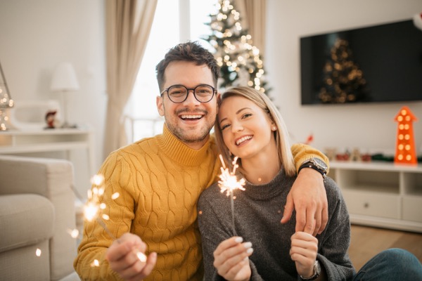 Couple with sparklers in hand